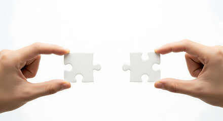 Connecting Puzzle Pieces Teamwork Solution Unity Two Hands Collaboration Concept