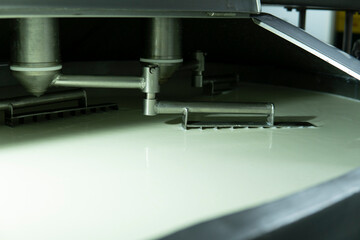 Mozzarella cheese factory. Produces handmade mozzarella with fresh milk, close up