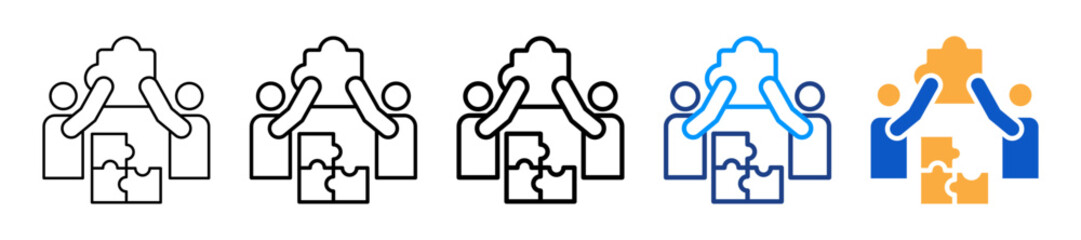 Team Building Different Style Icons Set Vector Illustration.