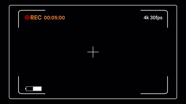 Digital Camera Recording Screen Overlay, Camcorder Viewfinder Interface with REC Indicator, Timecode, Battery, and 4K 30fps Display