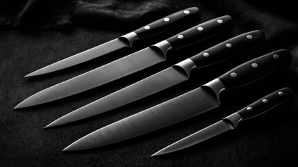 a set of professional chef's knives,