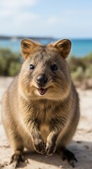 Obraz premium Quokka on Rottnest Island - A Smiling Australian Marsupial Portrait.