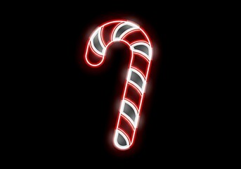 A candy cane with a red neon outline