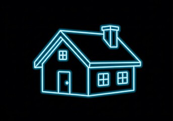 A glowing blue house on black background