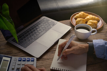 morning coffee and laptop