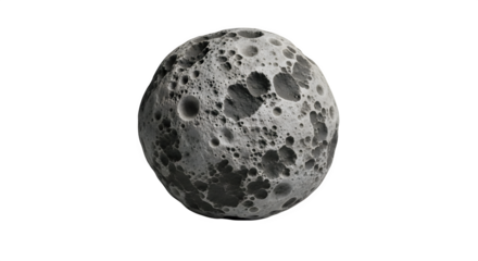 Full moon isolated on transparent background, a celestial body with craters and a rocky surface, illuminated by sunlight, showcasing its beauty and mystery