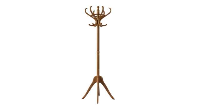 A classic wooden coat rack isolated on transparent background, showcasing its vintage design and practical storage solution