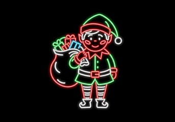 Christmas elf neon with gift sack art