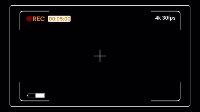Digital Camera Recording Screen Overlay: 4K REC Viewfinder Interface, Timecode, Battery, Modern Camcorder UI