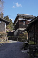 Magome-juku, a town along the Nakasendo in Kiso, Nagano, Japan, featuring traditional Japanese architecture, Japanese kura,storehouse © Katsumi