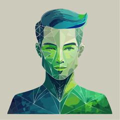 Geometric man portrait with green and blue color palette design style