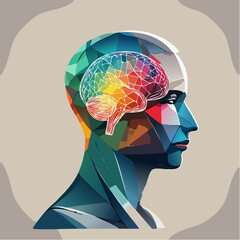Abstract geometric brain illustration of human head profile view