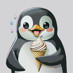 A cute penguin enjoying a delicious ice cream cone on a warm day out