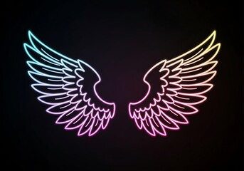 Neon wings on a black background art