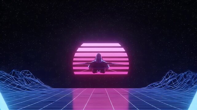 Retro Synthwave Abstract Background 3D Animation Neon Triangle Jet