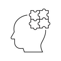 Problem solving mind line icon, analytical thinking outline, puzzle head concept.