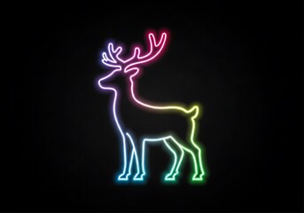 Neon deer outline against black space