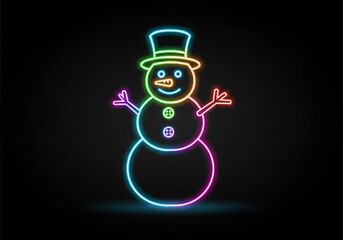 A neon snowman on a black background