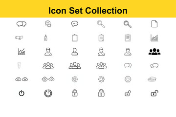 Modern professional icon set collection for business and technology needs, perfect for websites and apps, showcasing communication, data, and user management.
