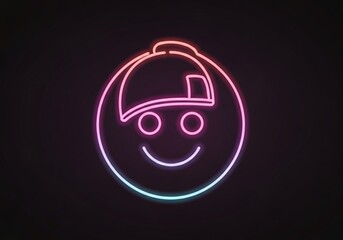 Neon smiley face with a baseball cap