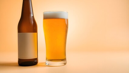 Cold fresh lager beer glass with foam on a dark background