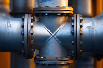 Close-Up of Industrial Pipeline Connection with Bolts