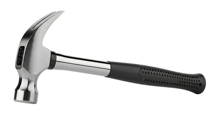 Claw hammer with steel shaft isolated on transparent background for construction work