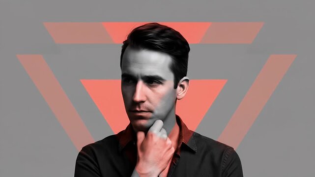 Thoughtful Man Creative Abstract Illustration with Coral Triangles