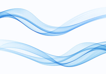 Blue flowing wave lines on white background