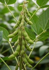 Soybean Pods on Plant - A Close-Up of Green Legumes.