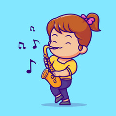 Cute Woman Playing Saxophone Cartoon