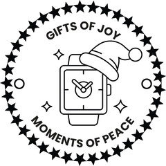 A watch with a hat on it and the words gifts of joy, moments of peace