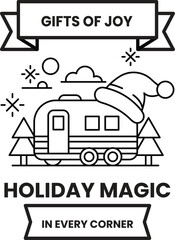 Naklejka premium A black and white image of a camper with a Santa hat on it