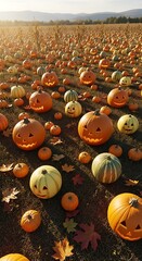 Pumpkin Patch Smiles - A Field of Festive Jack-o-Lanterns.