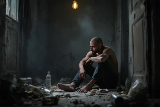 Despair in the Shadows - A Portrait of Isolation and Addiction.