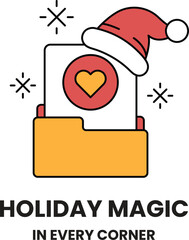 A holiday magic logo with a red heart and a santa hat