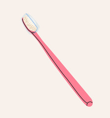 A toothbrush in a transparent case. Protective cap for the toothbrush. A toothbrush for cleaning the oral cavity. Oral care, water treatments. Flat vector illustration on a light background