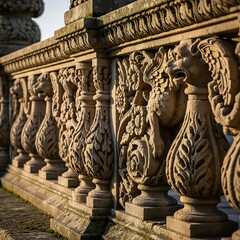 Ornate Stone Balustrade with Intricate Carvings and Architectural Detail.