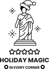 A black and white drawing of a man in a Santa hat and a robe