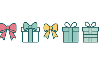Assortment of colorful gift boxes and decorative bows icons