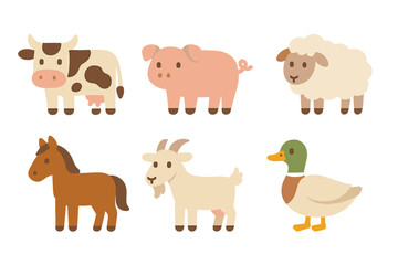 Obraz premium Collection of cute cartoon farm animals: cow, pig, sheep, horse, goat, and duck