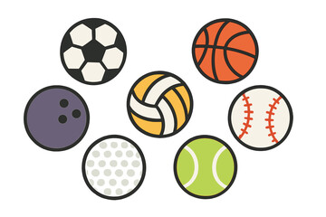 Seven distinct sports balls icons set for game design