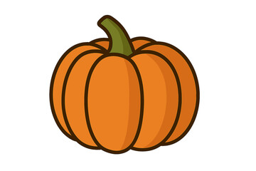 Simple orange pumpkin with green stem isolated on white background