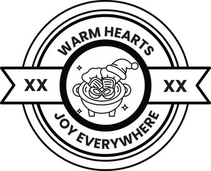 A black and white logo for Warm Hearts that says Joy Everywhere