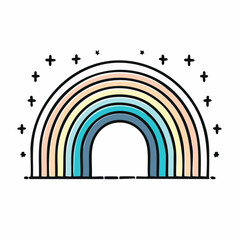 Fototapeta premium Colorful hand drawn rainbow with stars on white background vector illustration