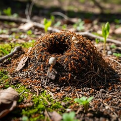 Ant Colony in Forest - A Close-Up of Natures Tiny Architects.
