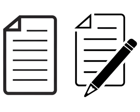 Two document icons, one with a pencil, isolated on transparent background