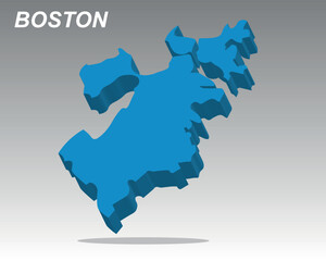 3D Boston city map silhouette vector. Clean black outline of USA city, perfect for infographics, prints, icons, and digital design work