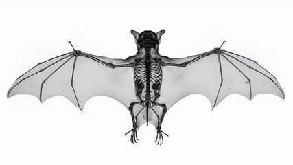 Xray Of Bat Skeleton Flying With Transparent Wings Isolated White Background