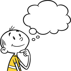 Hand-Drawn Stick Figure Thinking — Minimalist Cartoon Character with Thought Bubble for Ideas and Creativity Concept